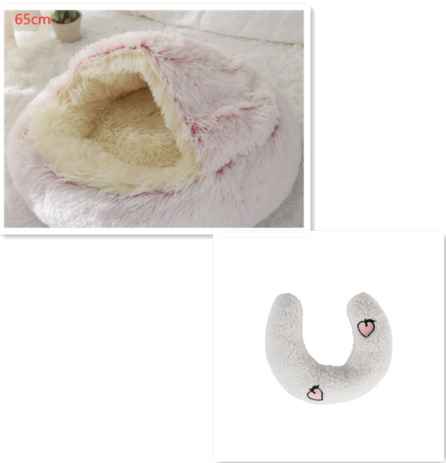 Warm Round Plush Pet Bed House for Dogs & Cats – Soft Winter 2-in-1 Design