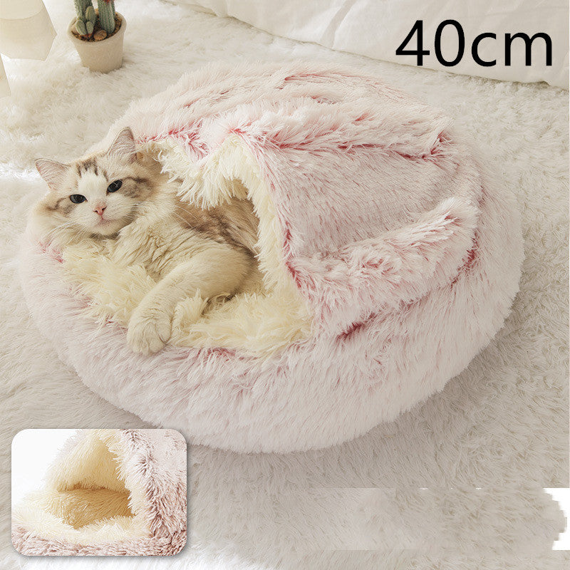 Warm Round Plush Pet Bed House for Dogs & Cats – Soft Winter 2-in-1 Design