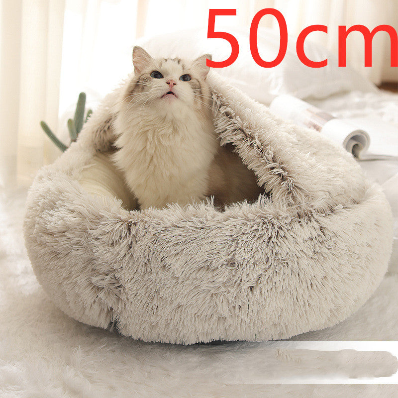 Warm Round Plush Pet Bed House for Dogs & Cats – Soft Winter 2-in-1 Design