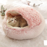 Warm Round Plush Pet Bed House for Dogs & Cats – Soft Winter 2-in-1 Design
