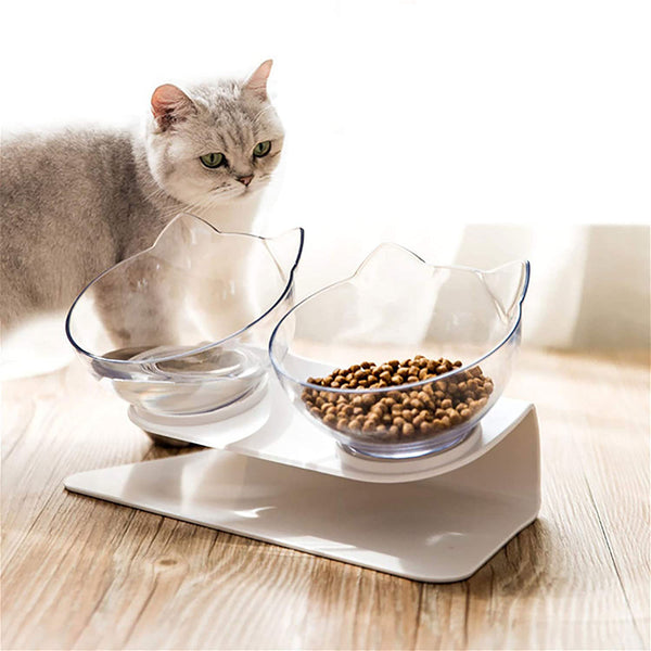 Non-Slip Double Pet Bowl with Raised Stand – Cat & Dog Feeder, Keeps Neck Comfortable