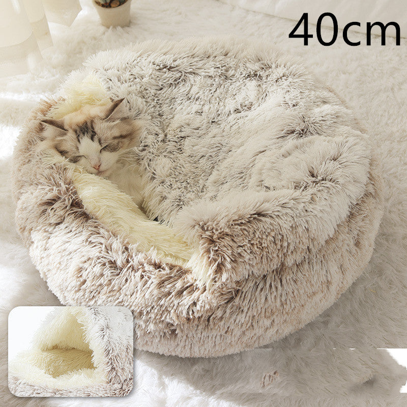 Warm Round Plush Pet Bed House for Dogs & Cats – Soft Winter 2-in-1 Design