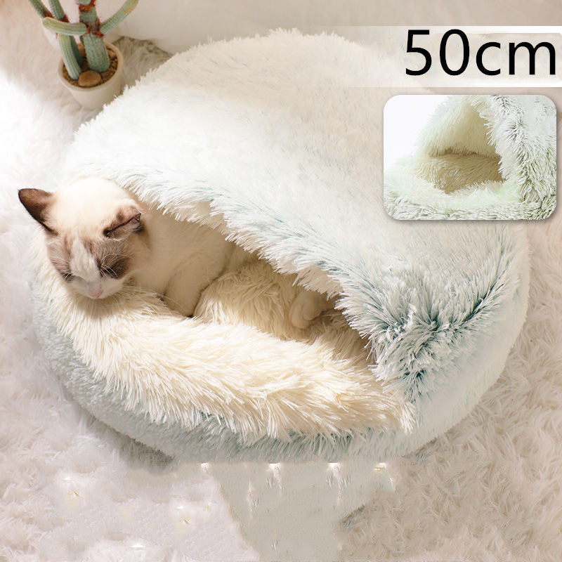 Warm Round Plush Pet Bed House for Dogs & Cats – Soft Winter 2-in-1 Design