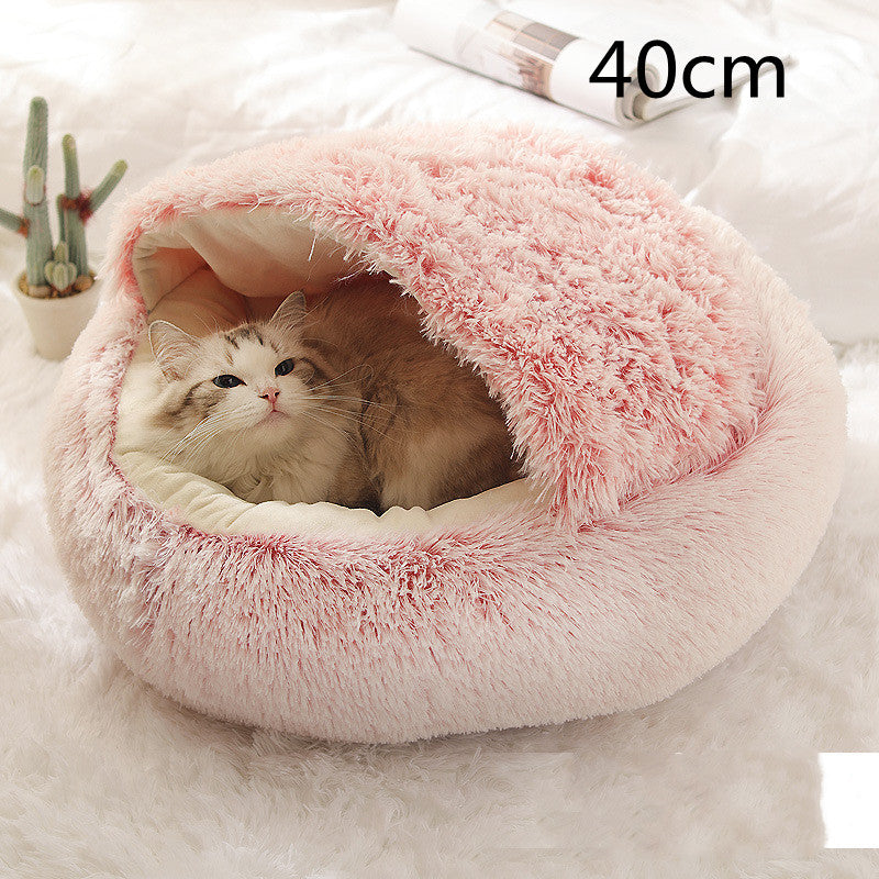 Warm Round Plush Pet Bed House for Dogs & Cats – Soft Winter 2-in-1 Design