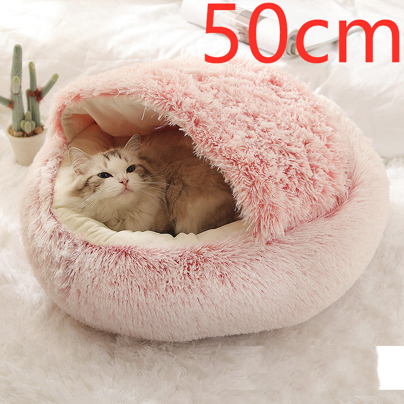 Warm Round Plush Pet Bed House for Dogs & Cats – Soft Winter 2-in-1 Design