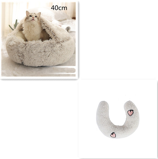 Warm Round Plush Pet Bed House for Dogs & Cats – Soft Winter 2-in-1 Design