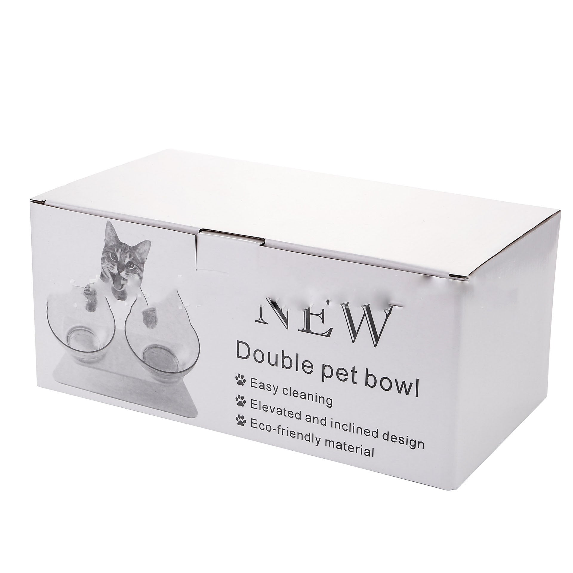 Non-Slip Double Pet Bowl with Raised Stand – Cat & Dog Feeder, Keeps Neck Comfortable