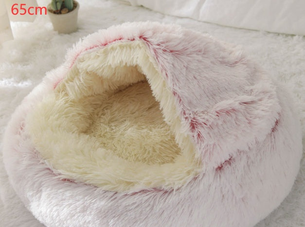 Warm Round Plush Pet Bed House for Dogs & Cats – Soft Winter 2-in-1 Design