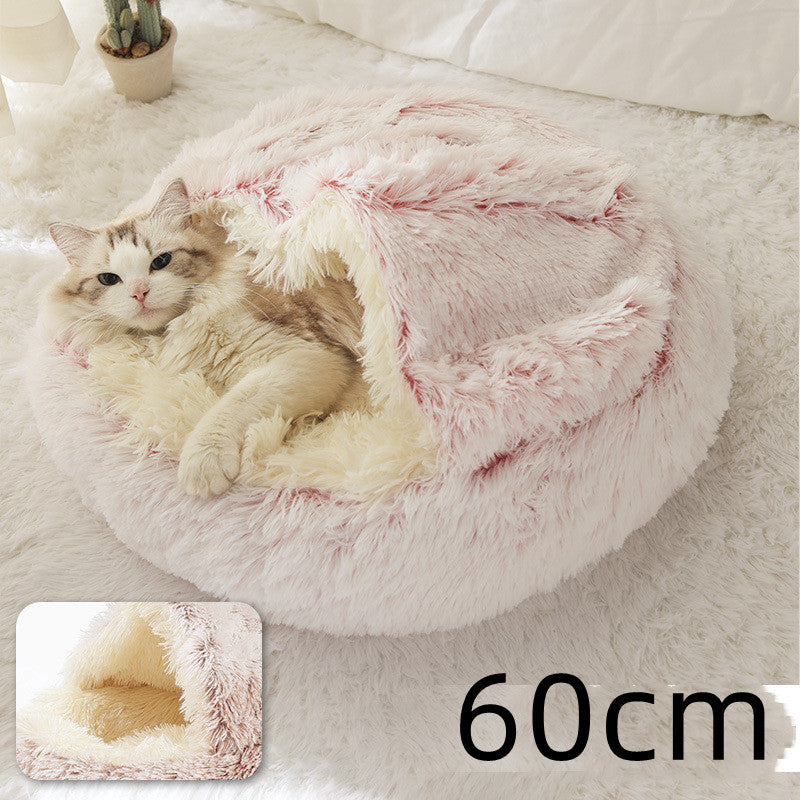Warm Round Plush Pet Bed House for Dogs & Cats – Soft Winter 2-in-1 Design