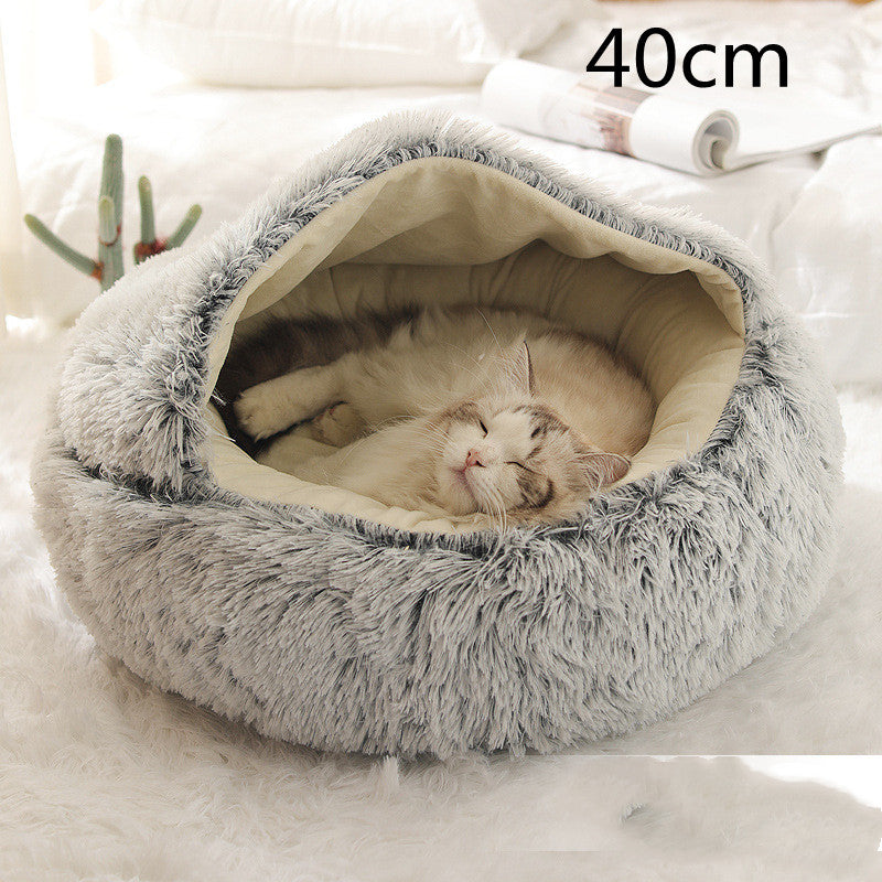 Warm Round Plush Pet Bed House for Dogs & Cats – Soft Winter 2-in-1 Design
