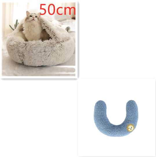 Warm Round Plush Pet Bed House for Dogs & Cats – Soft Winter 2-in-1 Design