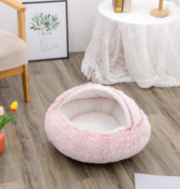 Warm Round Plush Pet Bed House for Dogs & Cats – Soft Winter 2-in-1 Design